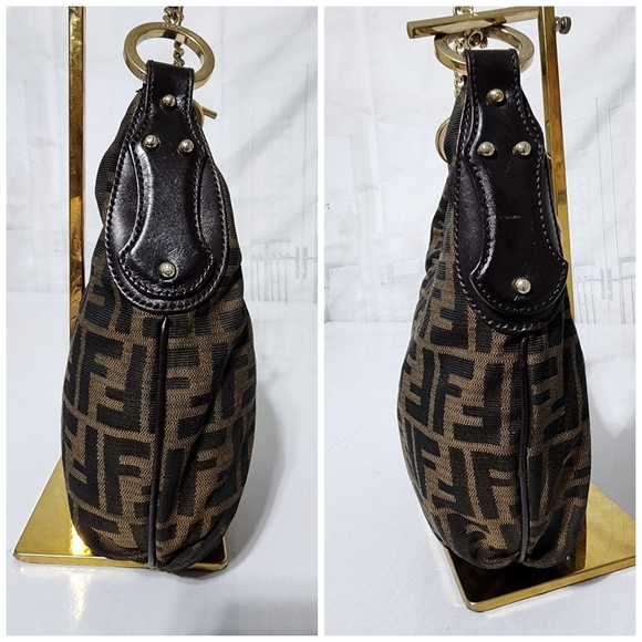 Fendi Zucca Canvas and Leather Chef Chain Link Hobo Bag Brown - Picture 11 of 16